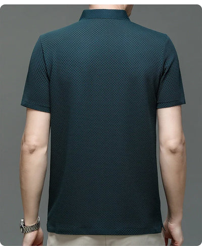 Summer New Men's Lop-up Hollow Short-sleeved Polo Tee Shirt Ice Silk Breathable Business Fashion T-Shirt Male Brand Clothes