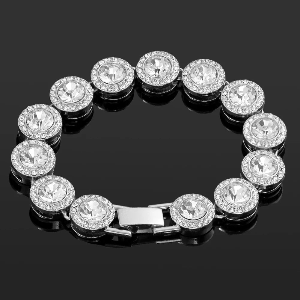 Iced Out Crystal Heart Tennis Chain Miami Cuban Link Chain Bracelet for Women Men Hiphop Chunky Chains Bracelets Jewelry