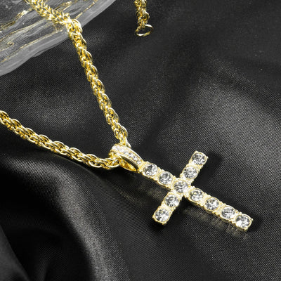 Hip Hop Iced Out Cross Pendant Necklace Strap 4mm Zircon Tennis Chain Men Women Sparkling Necklace Punk Jewelry Fashion Gift