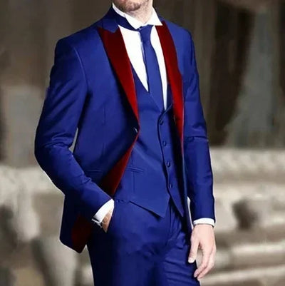 Suits For Men Slim Fit 3 Pcs Peaked Lapel Wedding Groom Tuxedo American Style Costume (Jacket + Vest + Pants)