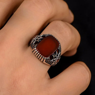 Delicate Men Rings Silver Color Square Red Stone Rings Party Accessories Gift
