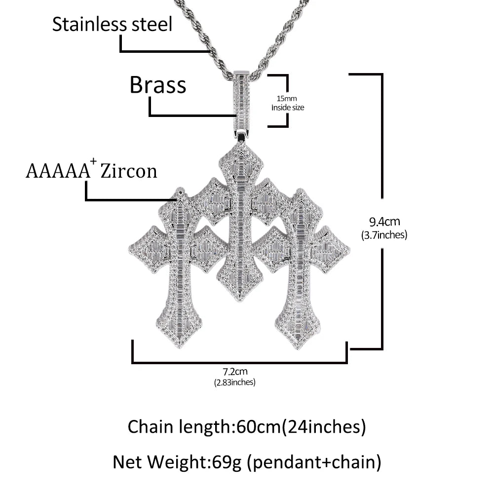 UWIN Vintage Triple Cross Pendant  Punk y2k Accessories Choker Men Hiphop Necklace Men Chain Jewelry Gift