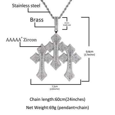 UWIN Vintage Triple Cross Pendant  Punk y2k Accessories Choker Men Hiphop Necklace Men Chain Jewelry Gift
