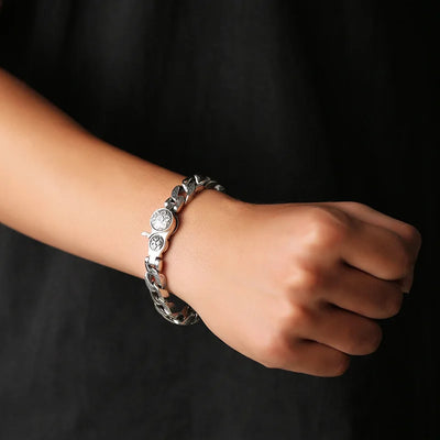 Buddhastone Silver Color Handmade Design Antique Bracelet Men Chain Six-character Mantra Fashion Trend Bracelets Jewelry