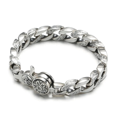 Buddhastone Silver Color Handmade Design Antique Bracelet Men Chain Six-character Mantra Fashion Trend Bracelets Jewelry