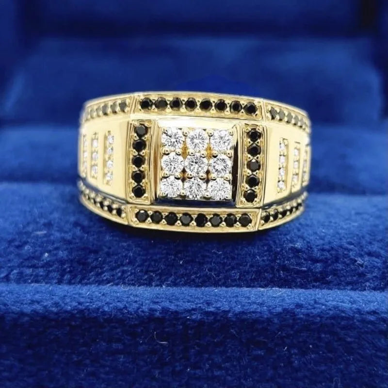 Exquisite Fashion Gold Color Men Rings Square Black White Stone Men Rings Jewelry Party Gift