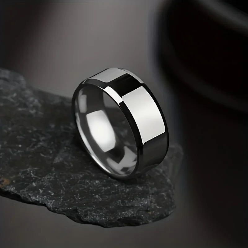 Stainless Steel Ring Classic Black Golden Silvery Glossy Men Rings