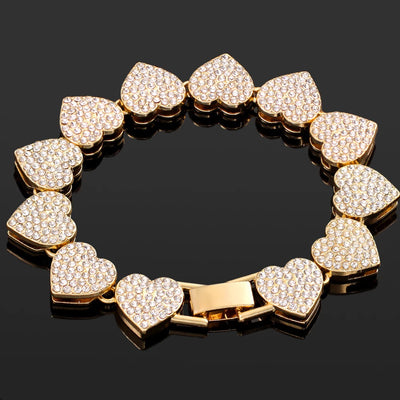 Iced Out Crystal Heart Tennis Chain Miami Cuban Link Chain Bracelet for Women Men Hiphop Chunky Chains Bracelets Jewelry