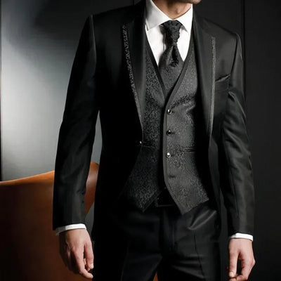 Formal Wedding Suits For Men Slim Fit 3 Pieces Groom Tuxedo Floral Jacket Vest With Pants Male Fashion