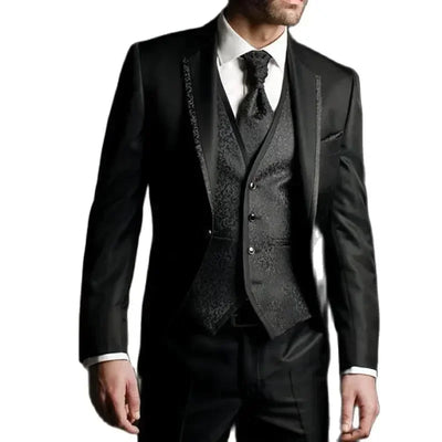 Formal Wedding Suits For Men Slim Fit 3 Pieces Groom Tuxedo Floral Jacket Vest With Pants Male Fashion