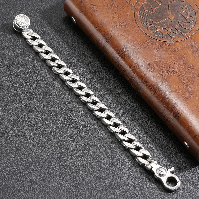 Buddhastone Silver Color Handmade Design Antique Bracelet Men Chain Six-character Mantra Fashion Trend Bracelets Jewelry