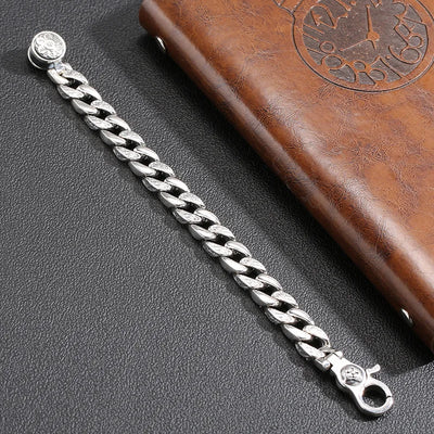 Buddhastone Silver Color Handmade Design Antique Bracelet Men Chain Six-character Mantra Fashion Trend Bracelets Jewelry
