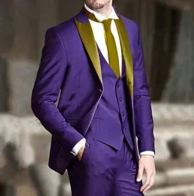 Suits For Men Slim Fit 3 Pcs Peaked Lapel Wedding Groom Tuxedo American Style Costume (Jacket + Vest + Pants)