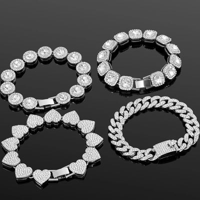Iced Out Crystal Heart Tennis Chain Miami Cuban Link Chain Bracelet for Women Men Hiphop Chunky Chains Bracelets Jewelry