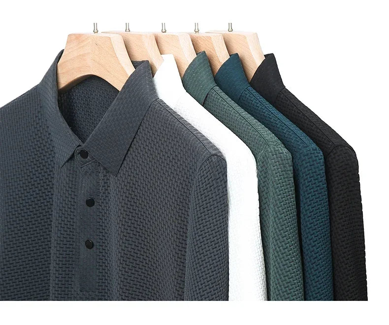 Summer New Men's Lop-up Hollow Short-sleeved Polo Tee Shirt Ice Silk Breathable Business Fashion T-Shirt Male Brand Clothes