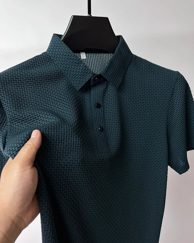 Summer New Men's Lop-up Hollow Short-sleeved Polo Tee Shirt Ice Silk Breathable Business Fashion T-Shirt Male Brand Clothes