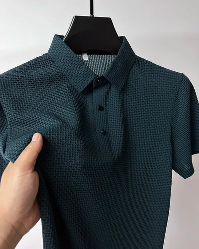 Summer New Men's Lop-up Hollow Short-sleeved Polo Tee Shirt Ice Silk Breathable Business Fashion T-Shirt Male Brand Clothes