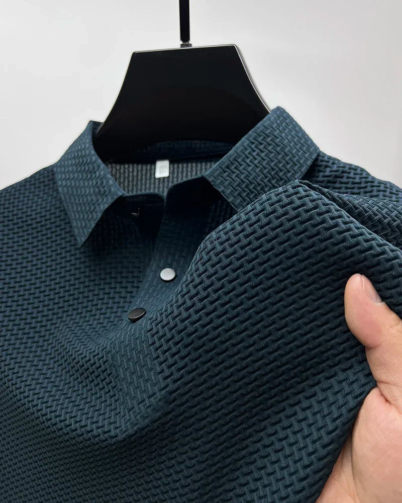 Summer New Men's Lop-up Hollow Short-sleeved Polo Tee Shirt Ice Silk Breathable Business Fashion T-Shirt Male Brand Clothes