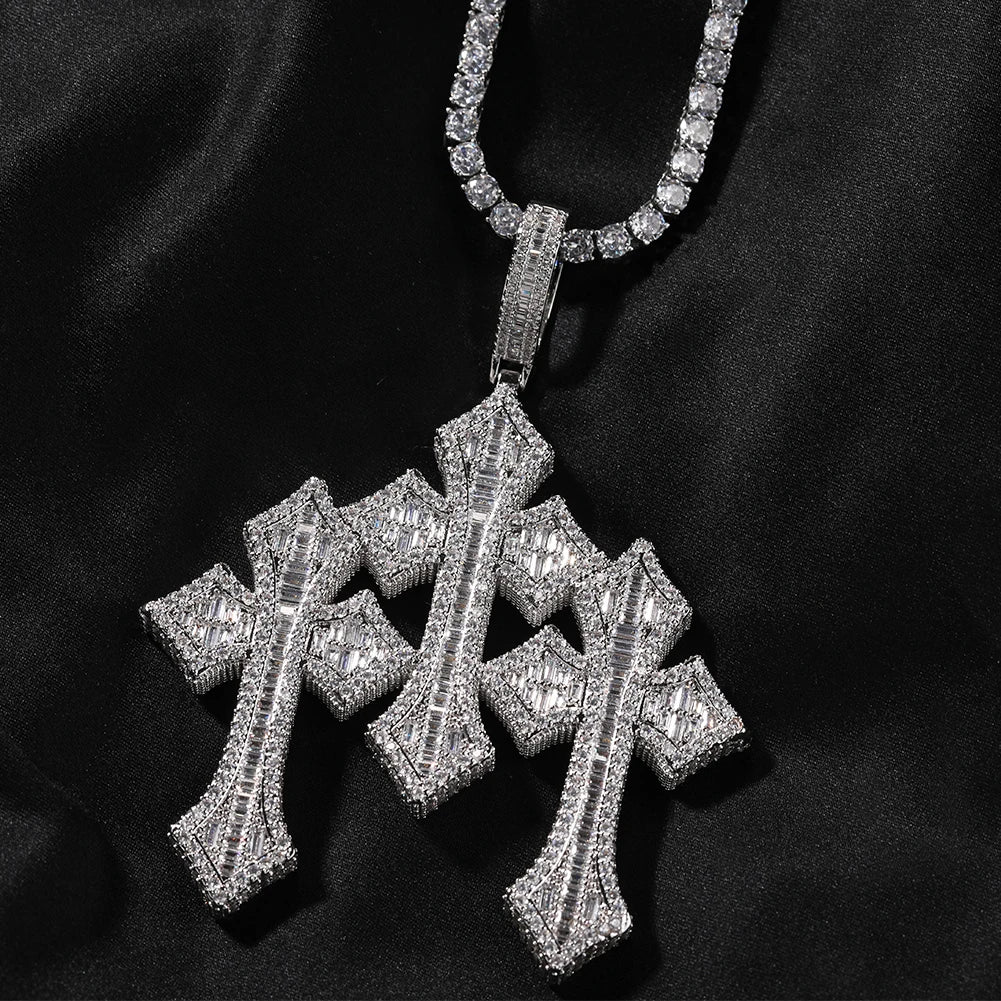 UWIN Vintage Triple Cross Pendant  Punk y2k Accessories Choker Men Hiphop Necklace Men Chain Jewelry Gift