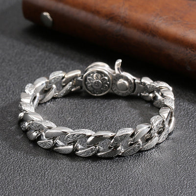 Buddhastone Silver Color Handmade Design Antique Bracelet Men Chain Six-character Mantra Fashion Trend Bracelets Jewelry