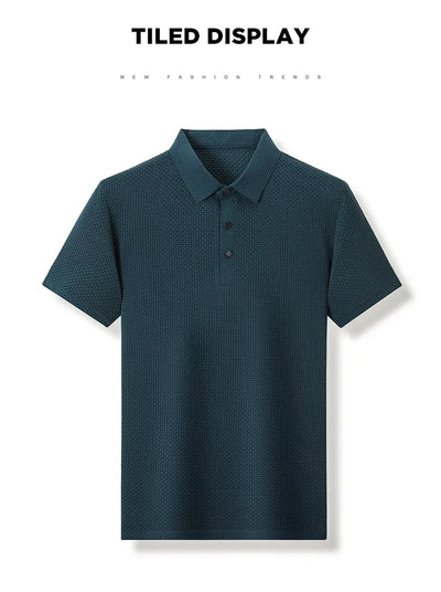 Summer New Men's Lop-up Hollow Short-sleeved Polo Tee Shirt Ice Silk Breathable Business Fashion T-Shirt Male Brand Clothes