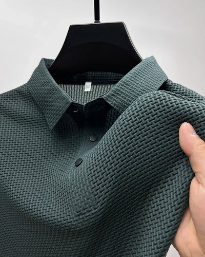 Summer New Men's Lop-up Hollow Short-sleeved Polo Tee Shirt Ice Silk Breathable Business Fashion T-Shirt Male Brand Clothes