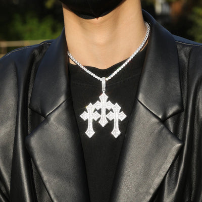 UWIN Vintage Triple Cross Pendant  Punk y2k Accessories Choker Men Hiphop Necklace Men Chain Jewelry Gift
