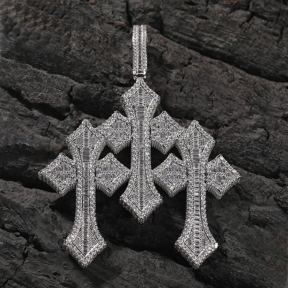 UWIN Vintage Triple Cross Pendant  Punk y2k Accessories Choker Men Hiphop Necklace Men Chain Jewelry Gift