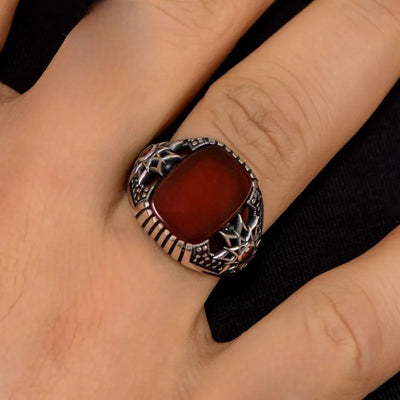 Delicate Men Rings Silver Color Square Red Stone Rings Party Accessories Gift