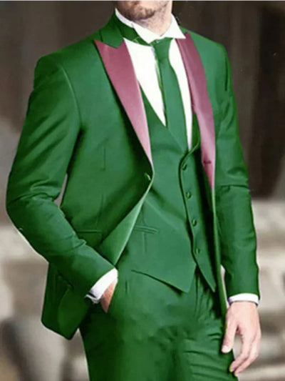 Suits For Men Slim Fit 3 Pcs Peaked Lapel Wedding Groom Tuxedo American Style Costume (Jacket + Vest + Pants)