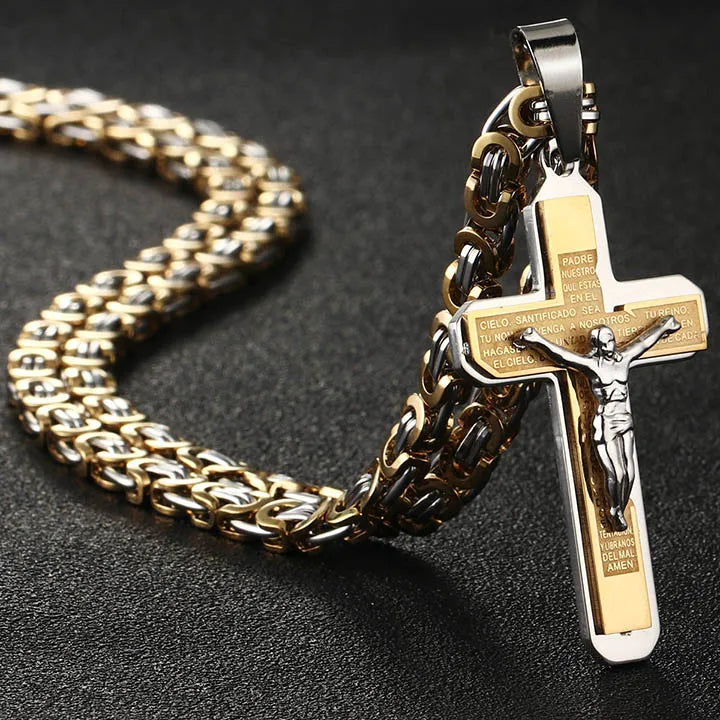 Jesus Bible Engraved Crucifix Cross Pendant Necklaces Trendy Byzantine Stainless Steel Men Chain Necklaces Fashion Jewelry NC01