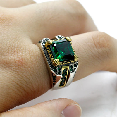 Men Rings Sterling Silver 925 Turkish Square Men's Ring Faceted Blue Zircon Fashion Rings Men Rings Sterling Silver 925 Pure
