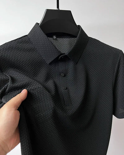 Summer New Men's Lop-up Hollow Short-sleeved Polo Tee Shirt Ice Silk Breathable Business Fashion T-Shirt Male Brand Clothes