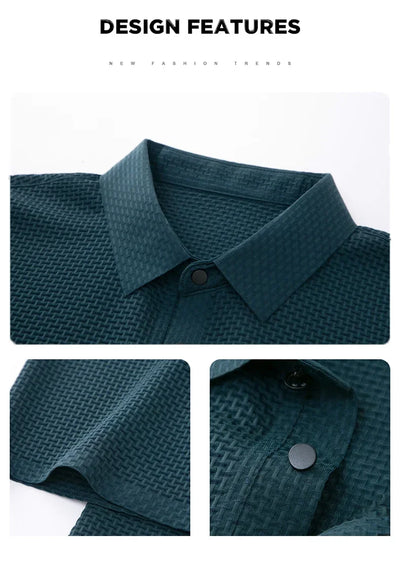Summer New Men's Lop-up Hollow Short-sleeved Polo Tee Shirt Ice Silk Breathable Business Fashion T-Shirt Male Brand Clothes
