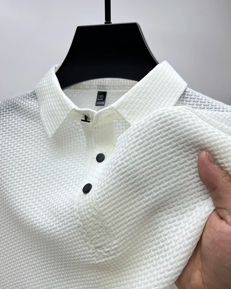 Summer New Men's Lop-up Hollow Short-sleeved Polo Tee Shirt Ice Silk Breathable Business Fashion T-Shirt Male Brand Clothes