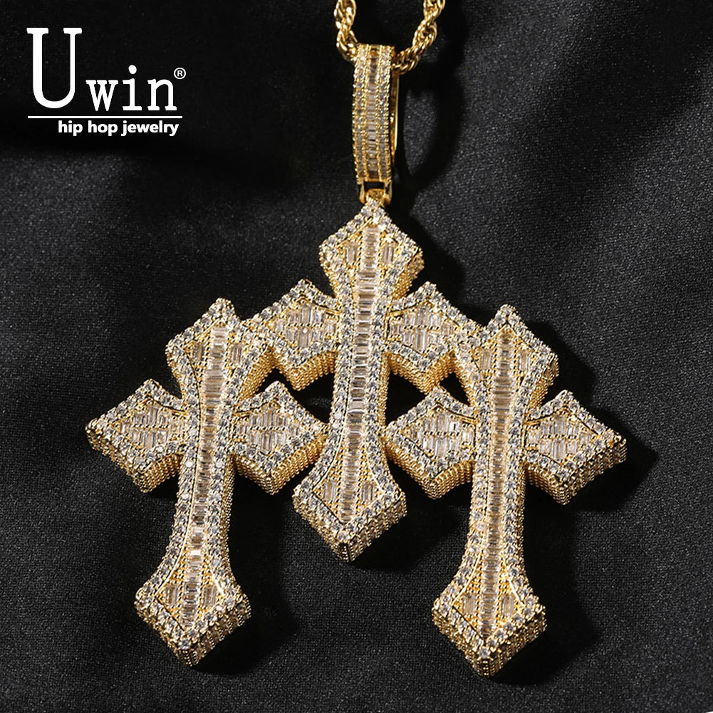 UWIN Vintage Triple Cross Pendant  Punk y2k Accessories Choker Men Hiphop Necklace Men Chain Jewelry Gift