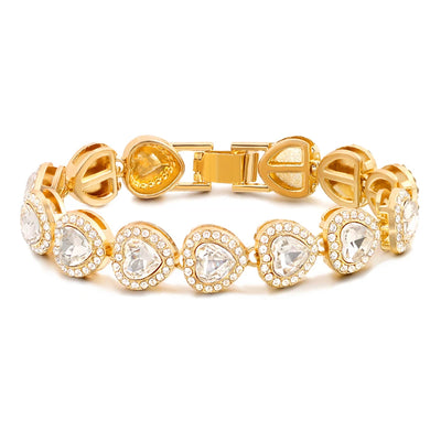 Iced Out Crystal Heart Tennis Chain Miami Cuban Link Chain Bracelet for Women Men Hiphop Chunky Chains Bracelets Jewelry