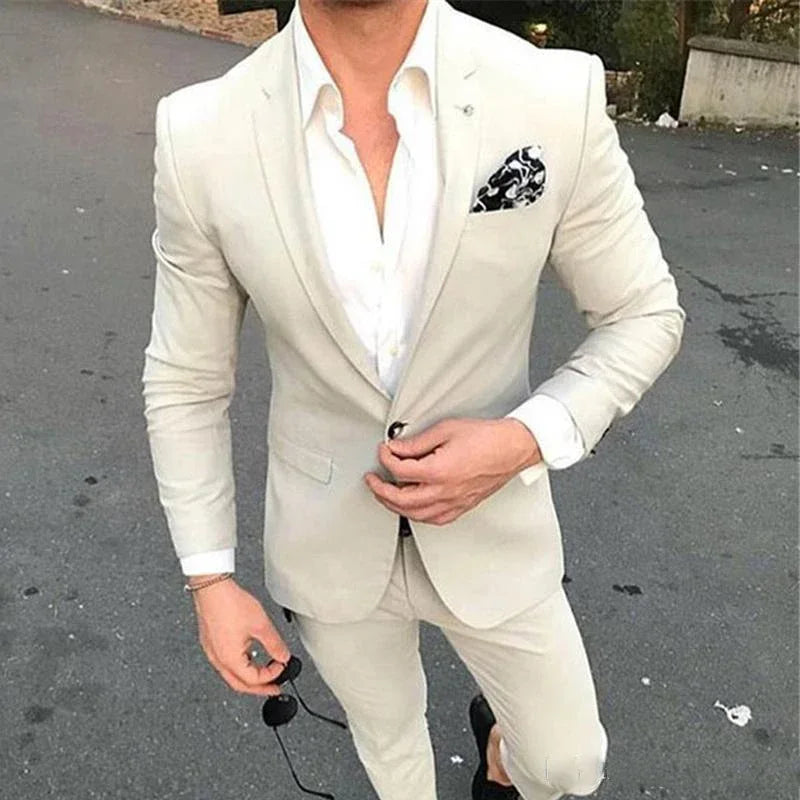 Suits For Men Wedding 2 Pieces Slim Fit Italian Style Formal Jacket With Pants Bridegroom Best Man Prom Beige Groom Tuxedo 2025