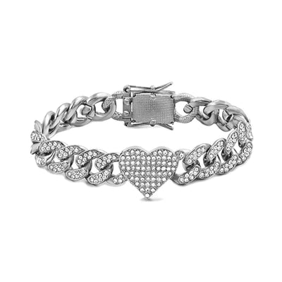Iced Out Crystal Heart Tennis Chain Miami Cuban Link Chain Bracelet for Women Men Hiphop Chunky Chains Bracelets Jewelry